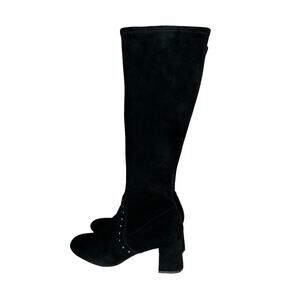 Coach Britney Knee High Black Suede Leather Sock Boots Block Heel Studded Size 8